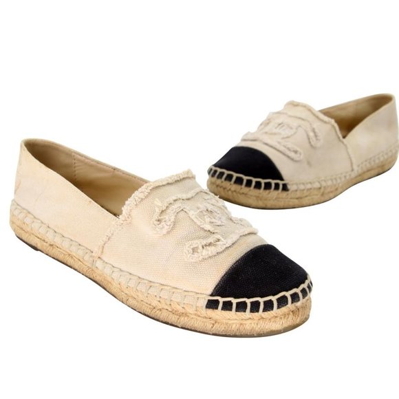 Chanel 38 Linen Canvas Cap Toe Cc Espadrille Flats CC-S0207P-C035 - Picture 2 of 9